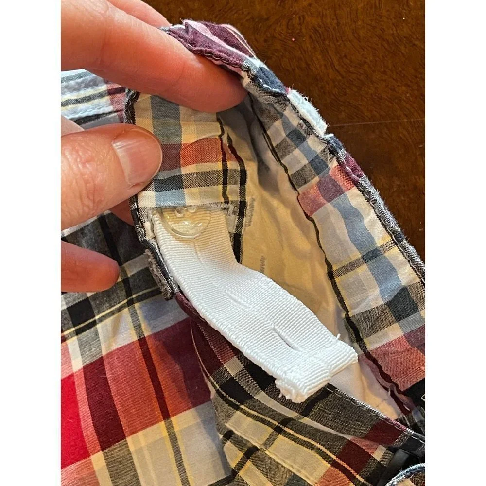 E-Land Red Blue And Black‎ Cotton Plaid Adjustable Waist Shorts Size 4
